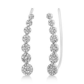 Graduated Diamond Ear Crawler Earrings 14k White Gold (0.25ct)