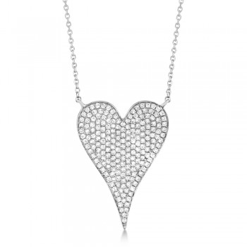 Diamond Pave Heart Pendant Necklace 14k White Gold (0.43ct)