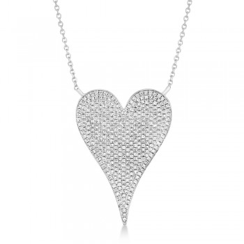 Diamond Pave Heart Pendant Necklace 14k White Gold (0.83ct)