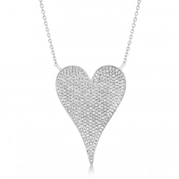 Diamond Modern Elongated Heart Pendant Necklace 14k White Gold (0.83ct)