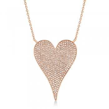 Diamond Pave Heart Pendant Necklace 14k Rose Gold (0.83ct)