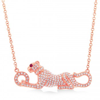 Diamond & Ruby Panther Necklace 14K Rose Gold (0.40ct)