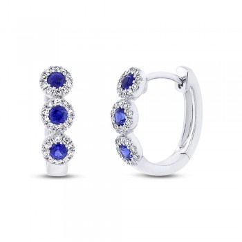 0.15ct Diamond & 0.30ct Blue Sapphire 14k White Gold Huggie Earrings