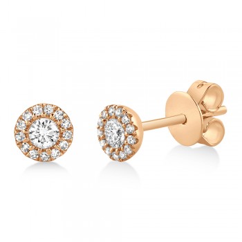 Diamond Halo Style Stud Earrings in 14k Rose Gold (0.24ct)