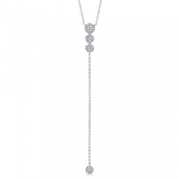 Graduated Diamond Halo Style Lariat Necklace 14k White Gold (0.29ct)