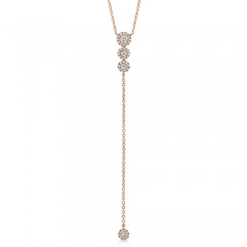 Graduated Diamond Halo Style Lariat Necklace 14k Rose Gold (0.29ct)