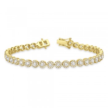 Diamond Halo Style Tennis Bracelet 14k Yellow Gold (3.03ct)