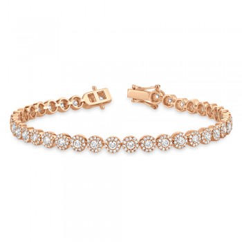 Diamond Halo Style Tennis Bracelet 14k Rose Gold (3.03ct)