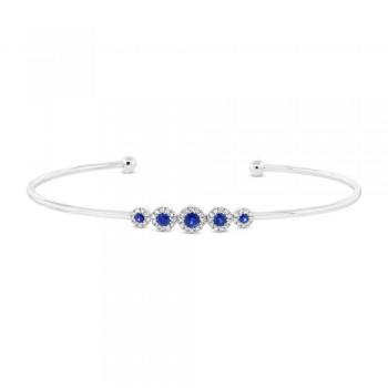 0.14ct Diamond & 0.29ct Blue Sapphire 14k White Gold Bangle Bracelet