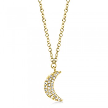 Diamond Crescent Moon Pendant Necklace 14k Yellow Gold (0.06ct)