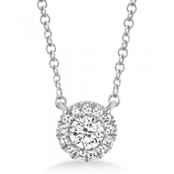 Diamond Halo Pendant Necklace 14k White Gold (0.14ct)