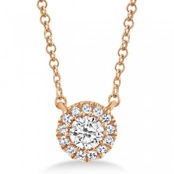 Diamond Halo Pendant Necklace 14k Rose Gold (0.14ct)