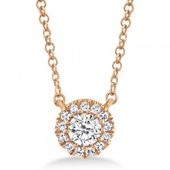 Diamond Halo Pendant Necklace 14k Rose Gold (0.14ct)