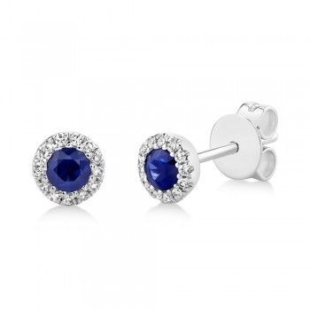 Diamond & Blue Sapphire Halo Stud Earrings 14k White Gold (0.36ct)