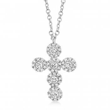 Diamond Halo Style Cross Pendant Necklace 14k White Gold (0.25ct)