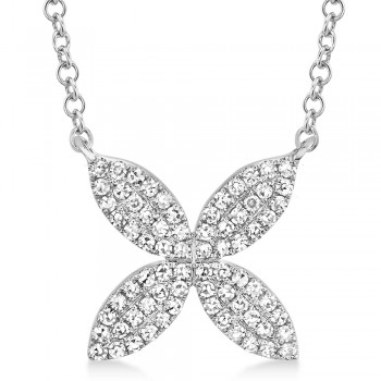 Diamond Pave Flower Pendant Necklace 14k White Gold (0.20ct)