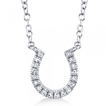 Diamond Lucky Horseshoe Pendant Necklace 14k White Gold (0.06ct)