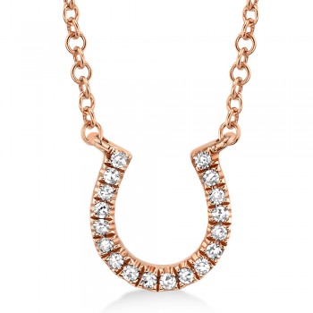 Diamond Lucky Horseshoe Pendant Necklace 14k Rose Gold (0.06ct)