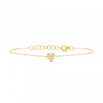 0.04ct 14k Yellow Gold Diamond Pave Heart Bracelet