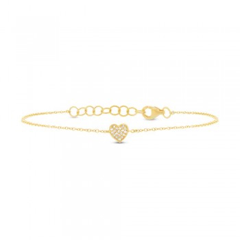 0.04ct 14k Yellow Gold Diamond Pave Heart Bracelet