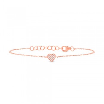 0.04ct 14k Rose Gold Diamond Pave Heart Bracelet
