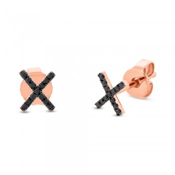 0.07ct 14k Rose Gold Black Diamond ''x'' Stud Earrings