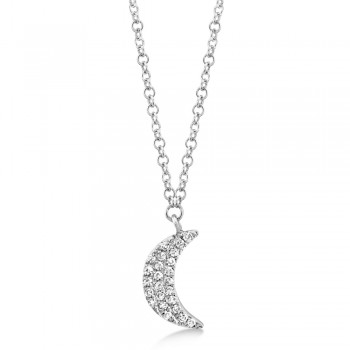 Diamond Crescent Moon Pendant Necklace 14k White Gold (0.06ct)