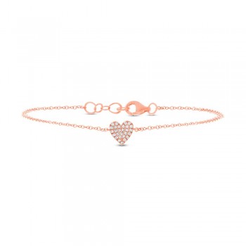 0.08ct 14k Rose Gold Diamond Heart Bracelet