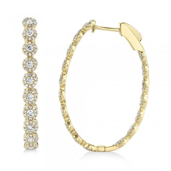 Diamond Halo Style Inside Out Oval Hoop Earrings 14k Yellow Gold (2.05ct)