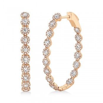 Diamond Halo Style Inside Out Oval Hoop Earrings 14k Rose Gold (2.05ct)