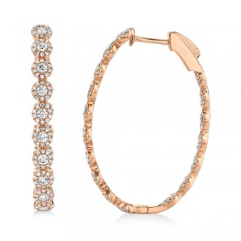 Diamond Halo Style Inside Out Oval Hoop Earrings 14k Rose Gold (2.05ct)