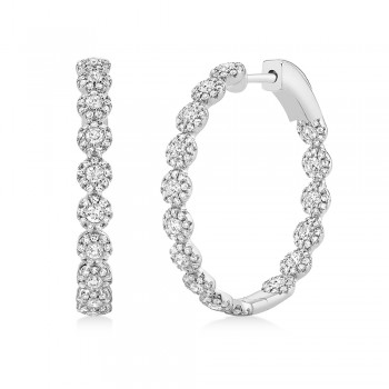 Diamond Halo Style Inside Out Hoop Earrings 14k White Gold (1.58ct)