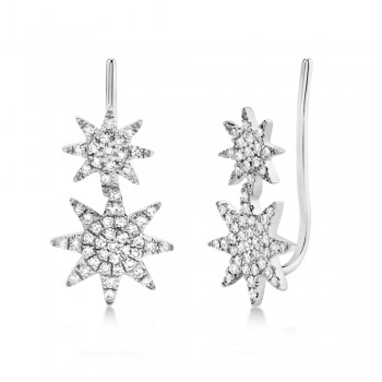 Diamond Double Starburst Ear Crawler Earrings 14k White Gold (0.22ct)