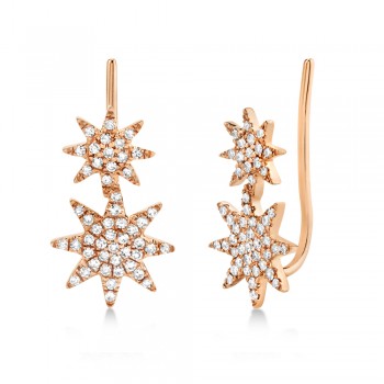 Diamond Double Starburst Ear Crawler Earrings 14k Rose Gold (0.22ct)