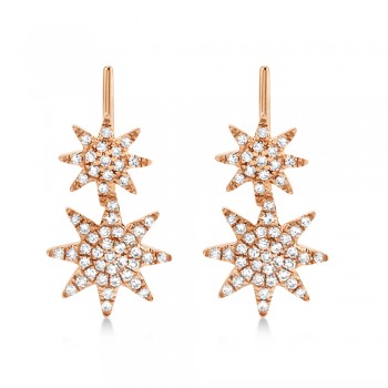Diamond Double Starburst Ear Crawler Earrings 14k Rose Gold (0.22ct)