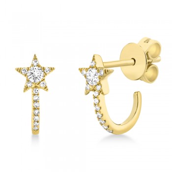 Diamond Star Huggie Earrings 14k Yellow Gold (0.17ct)
