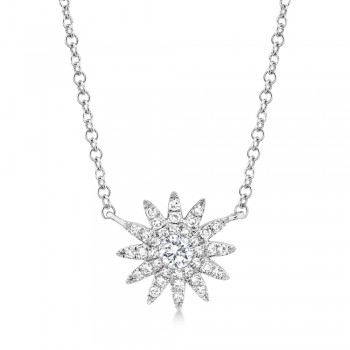 Diamond Pave Starburst Pendant Necklace 14k White Gold (0.15ct)