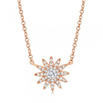 Diamond Pave Starburst Pendant Necklace 14k Rose Gold (0.15ct)