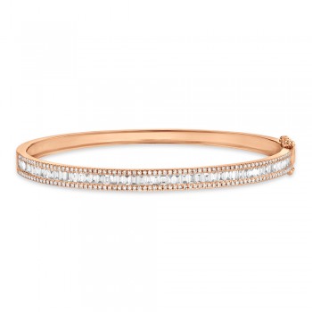 Baguette Diamond Channel Set Bangle Bracelet 14k Rose Gold (1.74ct)