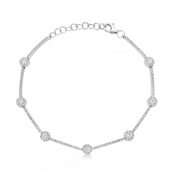 Diamond Halo Style Link Bracelet 14k White Gold (0.88ct)