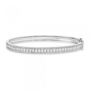 Round Diamond Channel Set Bangle Bracelet 14k White Gold (1.70ct)