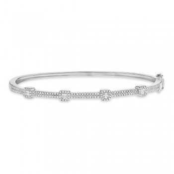 Diamond Baguette Halo Style Bangle Bracelet 14k White Gold (0.52ct)