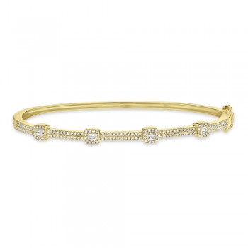 Diamond Baguette Halo Style Bangle Bracelet 14k Yellow Gold (0.52ct)