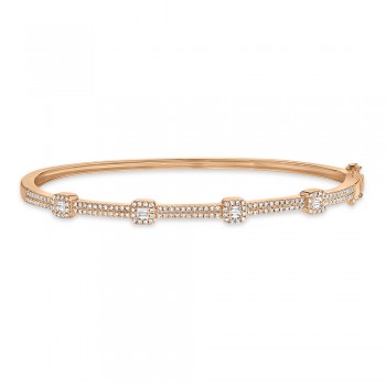 Diamond Baguette Halo Style Bangle Bracelet 14k Rose Gold (0.52ct)