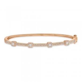 Diamond Baguette Halo Style Bangle Bracelet 14k Rose Gold (0.52ct)