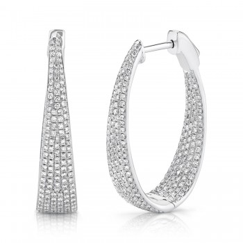 Diamond Pave Inside Out Oval Hoop Earrings 14k White Gold (1.73ct)