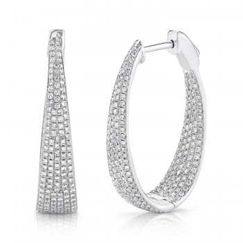 Diamond Multi-Row Pave Oval Hoop Earring 14K White Gold (1.73ct)