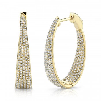 Diamond Pave Inside Out Oval Hoop Earrings 14k Yellow Gold (1.73ct)