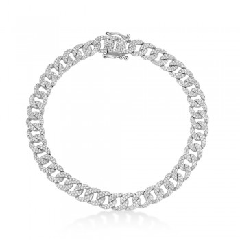 Diamond Pave Cuban Link Bracelet 14k White Gold (1.69ct)