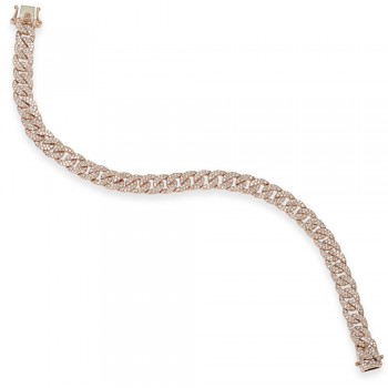 Diamond Pave Cuban Link Bracelet 14k Rose Gold (1.69ct)
